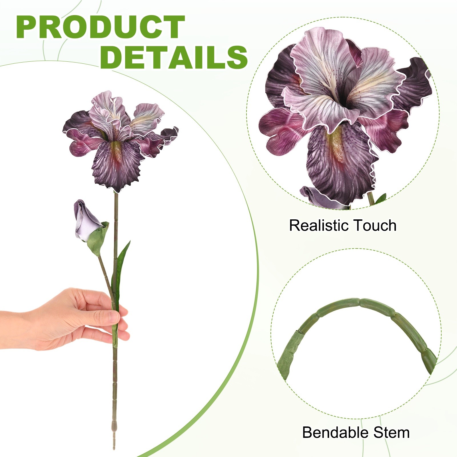 1-Pack Artificial Iris Flowers with Flower Bud 17.7 Inch for Home [WHite Brown]