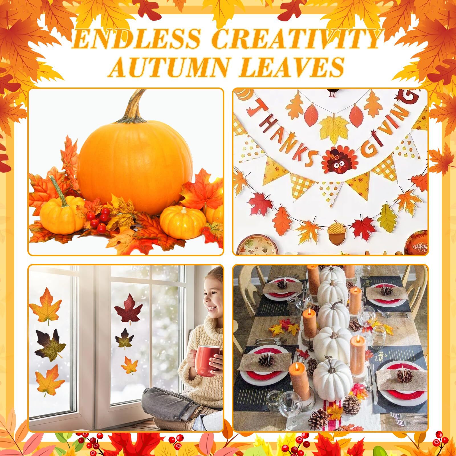 Fall Artificial Maple Leaves 32 Pcs 2 Sizes Mixed Colored Faux Autumn Harvest
