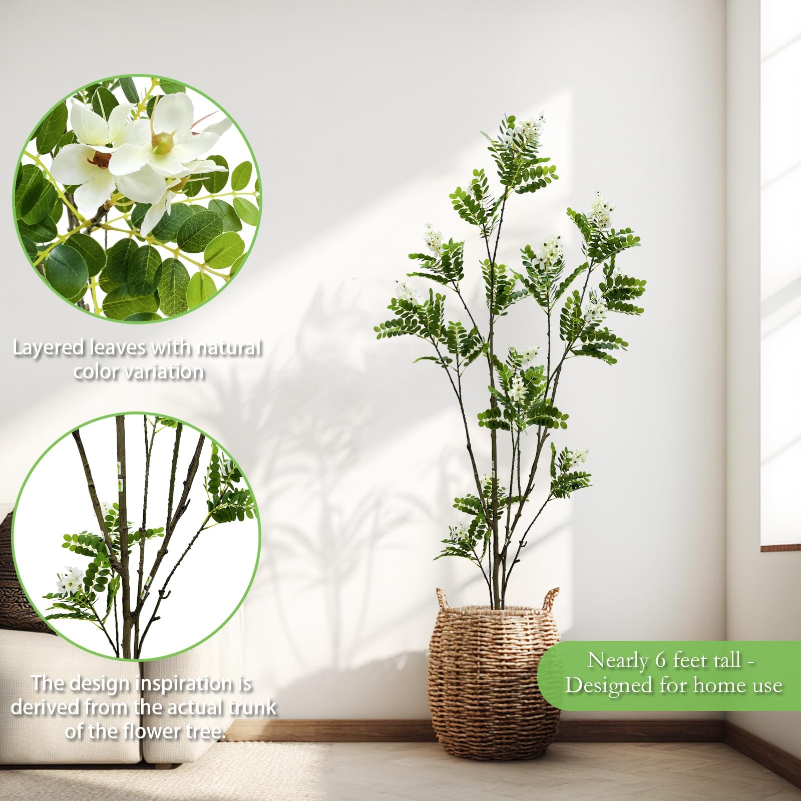 6FT Black Locust Tree, White Flower Plant Indoor Outdoor Decor