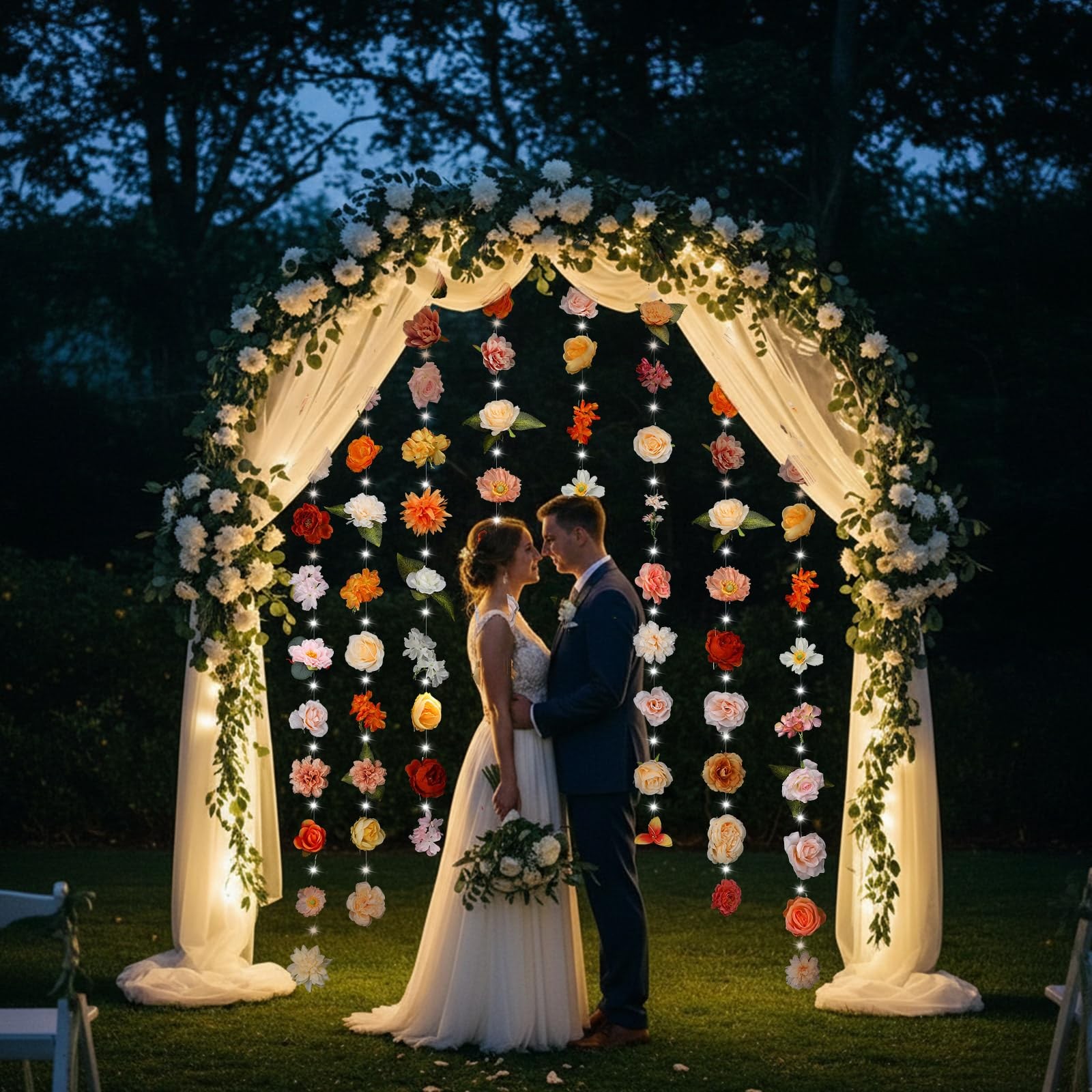 6 Pack 35.4ft Fake Flower Garland Backdrop with Lights Hanging Wildflower Flo…