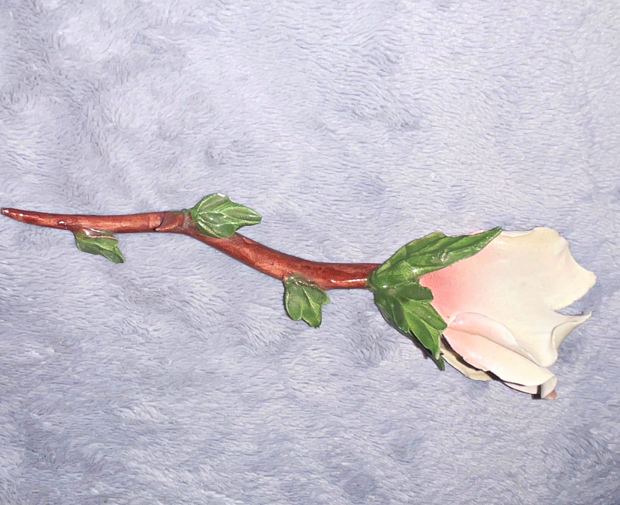 Ceramic Artificial Rose Floral Pick, Twig & Stem – Pink White Green Brown