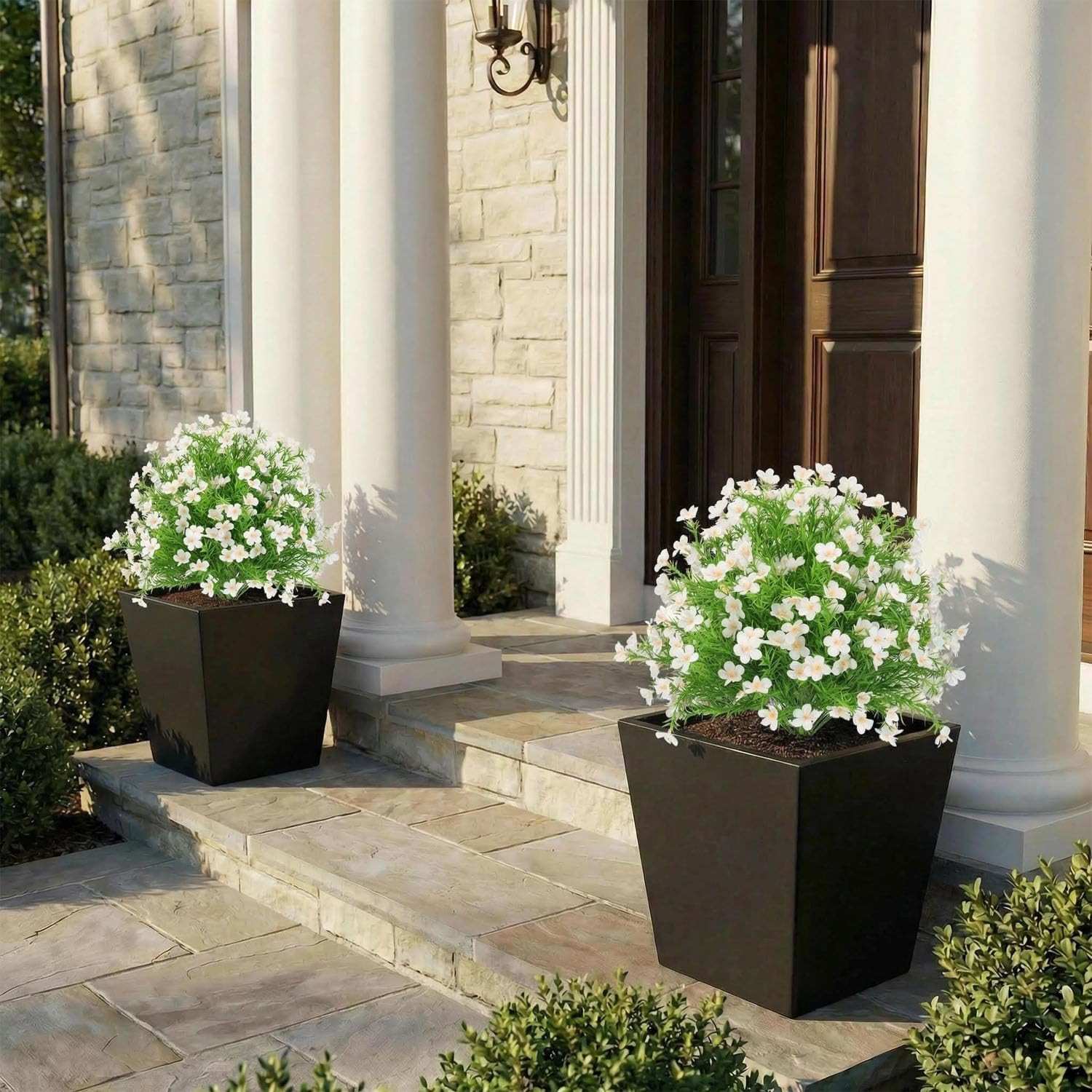 Set of 2 UV Resistant 22.5″ Artificial Boxwood Topiary Balls with Flowers