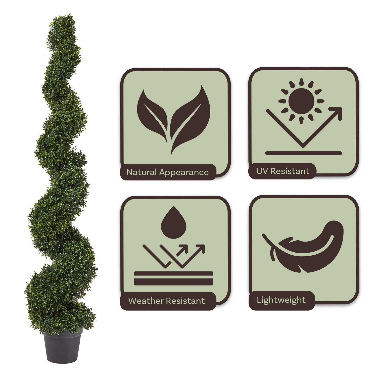 Spiral Topiary Arrangement And Weighted Pot – Faux Boxwood