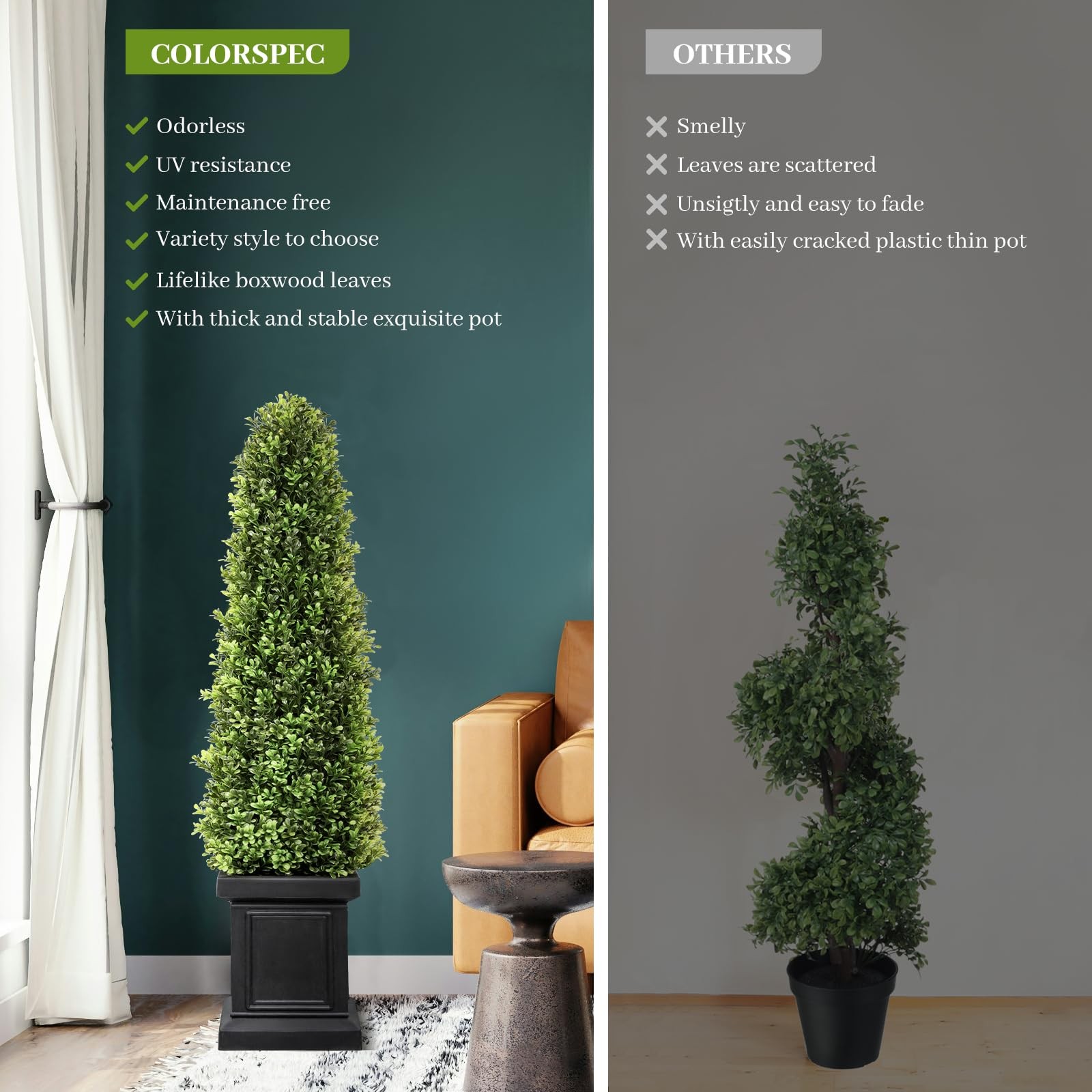 3.5ft Boxwood Outdoor Topiary Set of 2, Tall All Year Green Fake Plant Topiar…