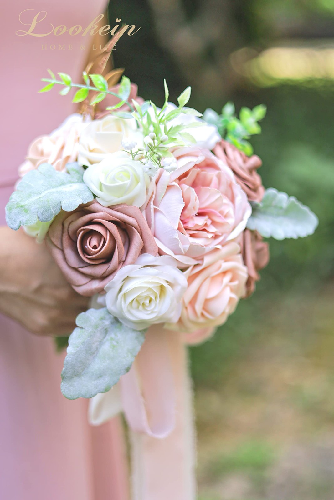 Bridesmaid Bouquet Set of 4 Boho Wedding Bouquet 7-Inch Fake Flower Bouquet f…