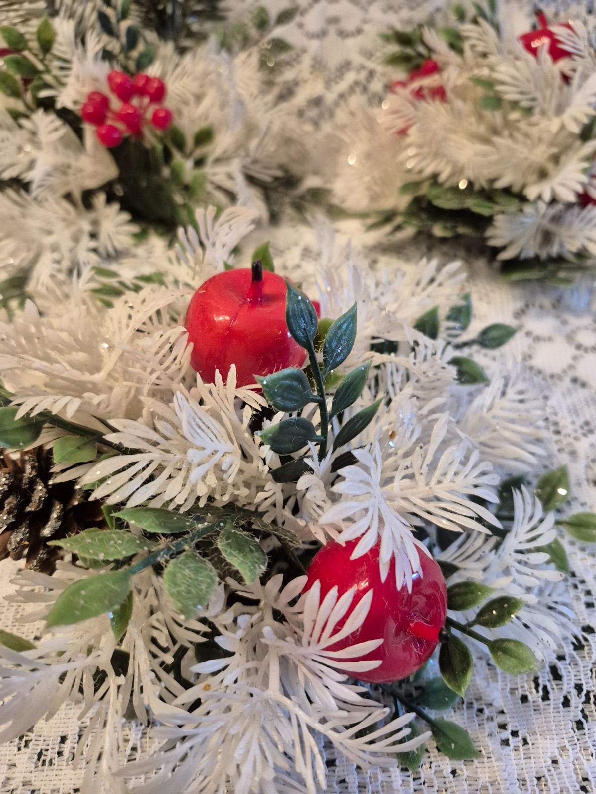 Set/3 Vintage Taper Candle Ring Christmas 5.5″ Winter Shabby