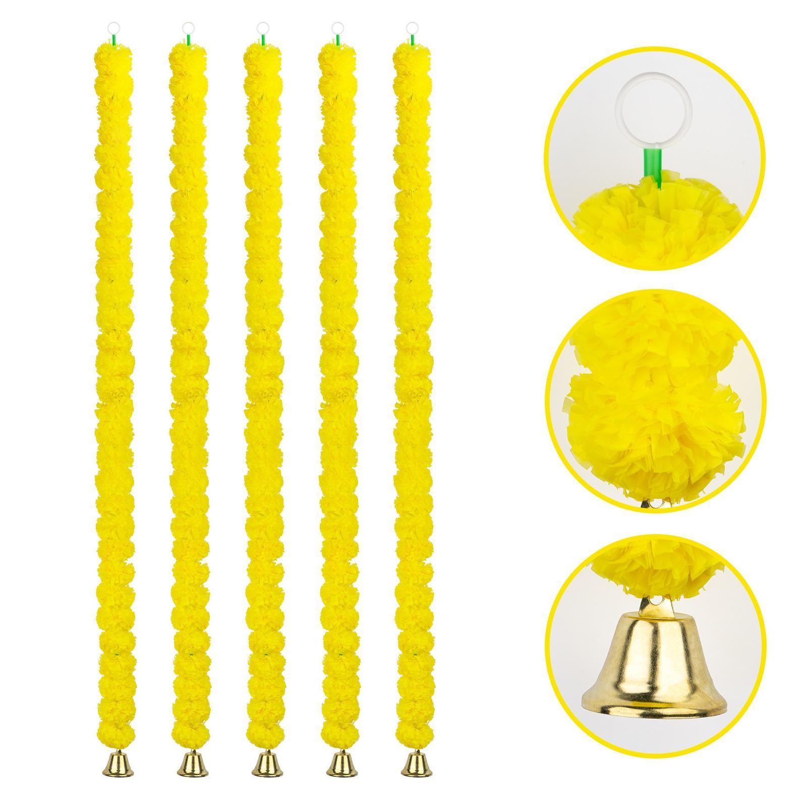 5 Pieces Marigold Garland with Bell 115cm/45.28inch Artificial Marigold Flowers