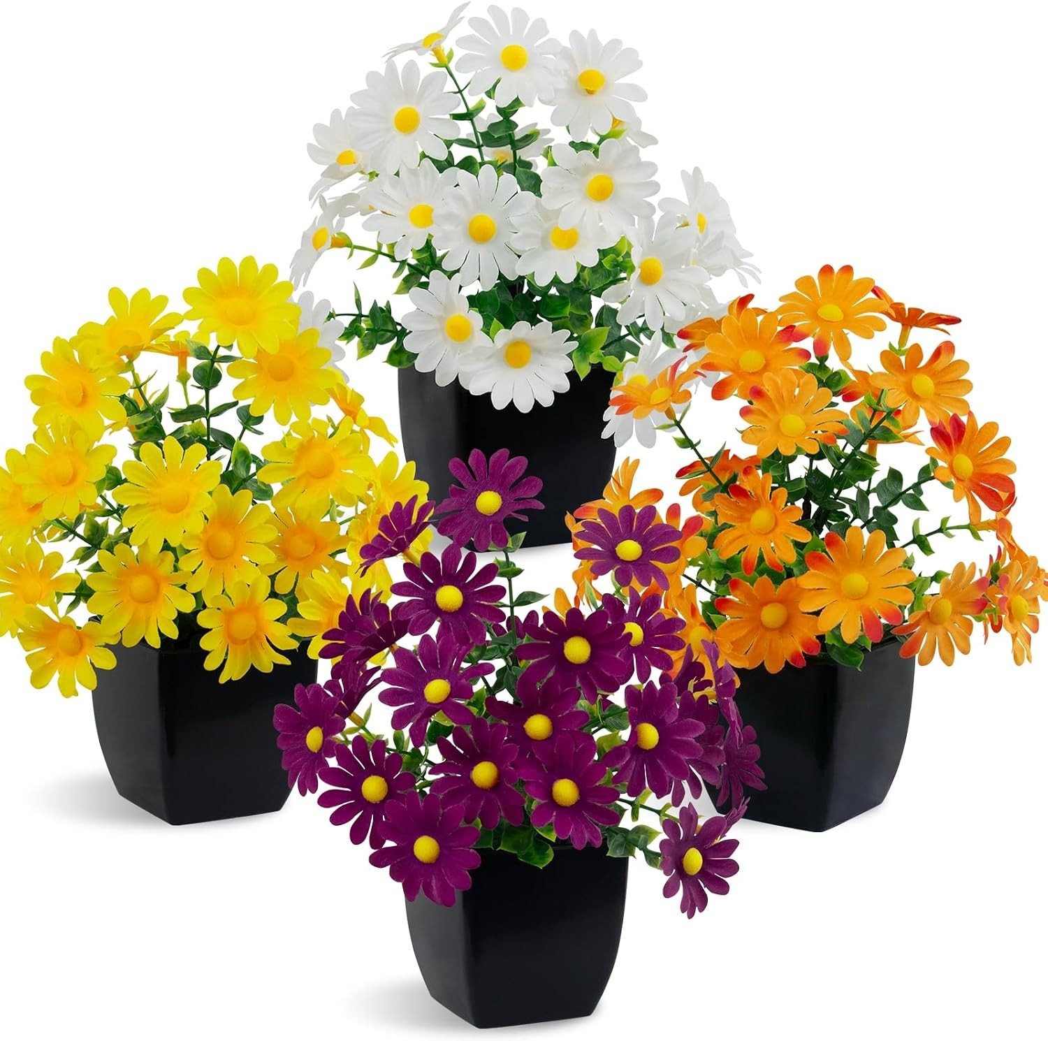 4 Pack Small Faux Plants Spring Artificial Daisy Flowers Fake Plants Indoor B…