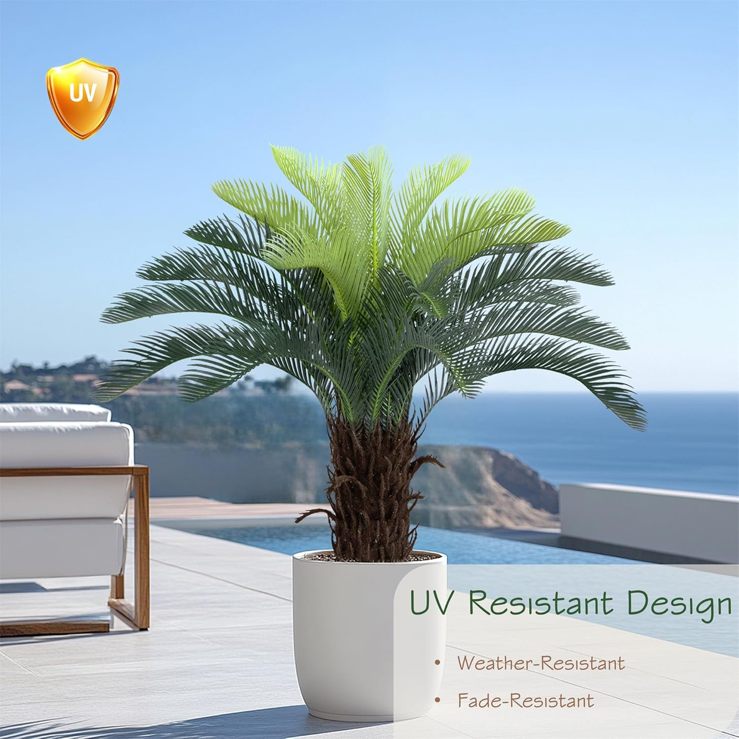 Lifelike 3Ft UV Resistant Faux Sago Palm Tree for Home & Patio Decor