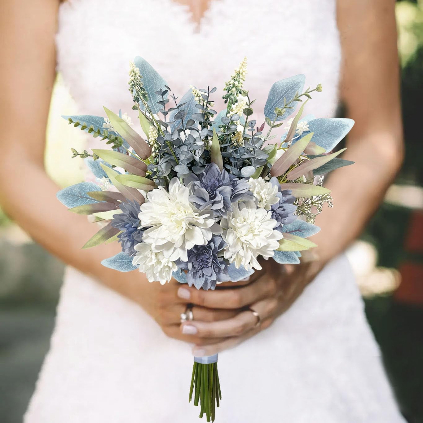 Artificial Silk Blue White Flowers Bouquet Arrangement Wedding Centerpiece