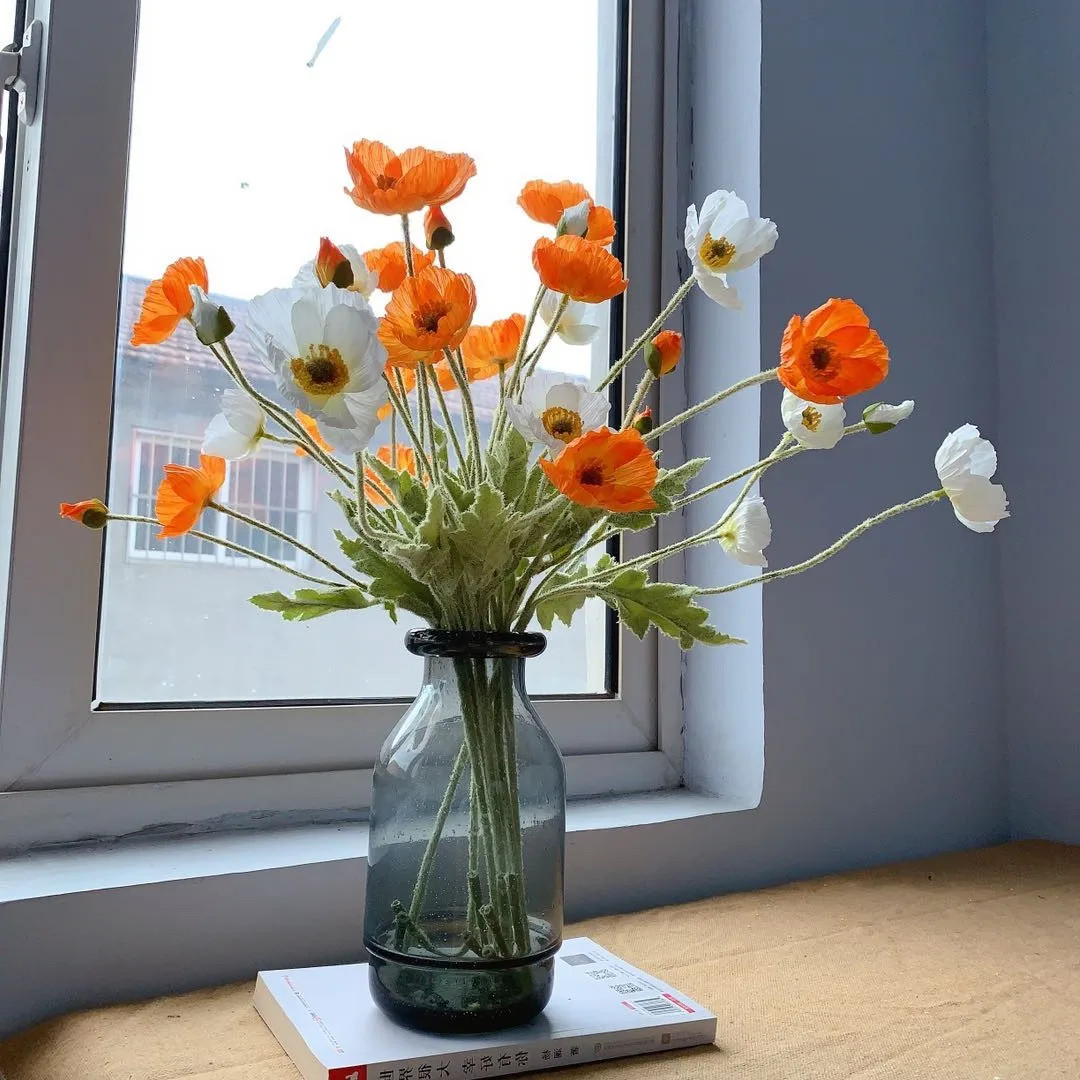 Artificial Flowers Fake Poppy Silk Flowers Long Stem Housewarming Garden