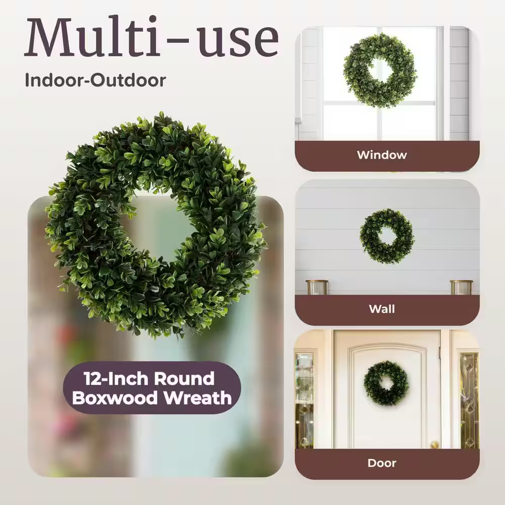 12 In. round Artificial Boxwood Wreath