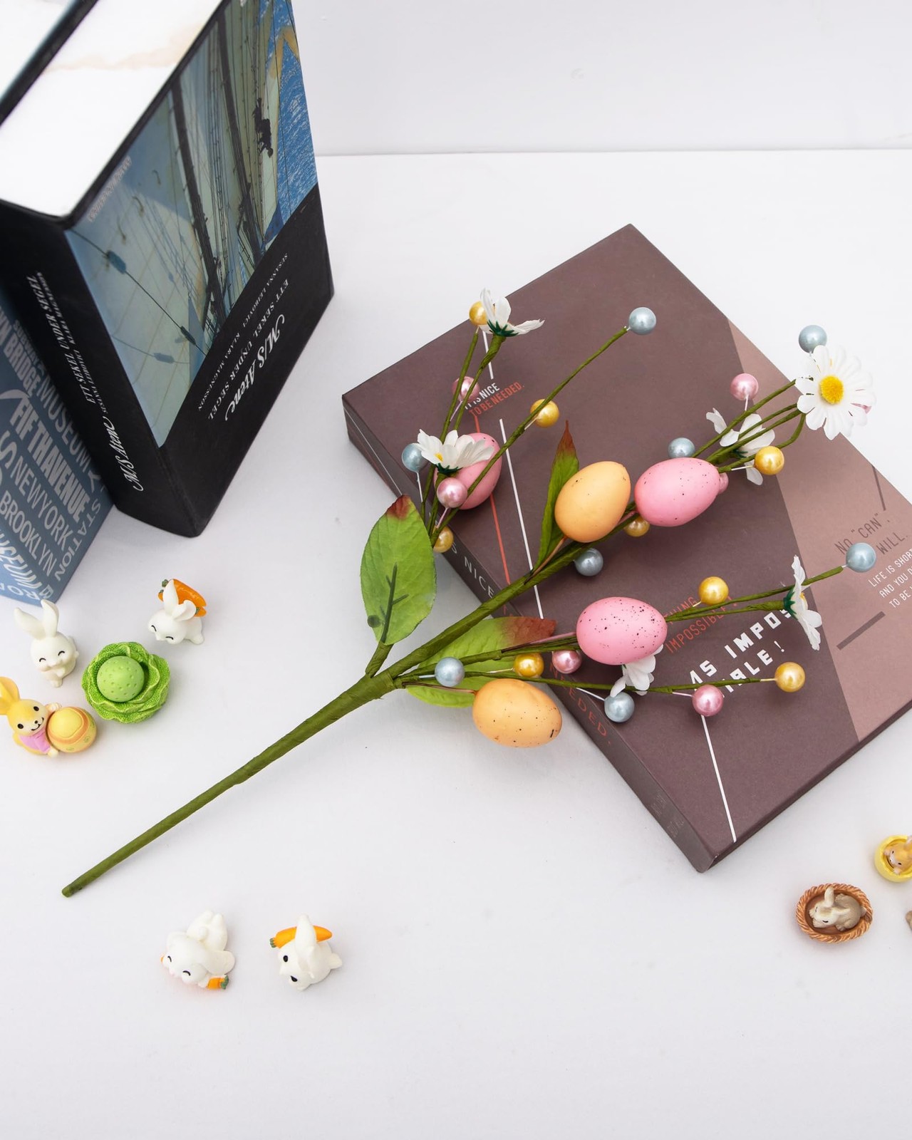 Artificial Easter Stems Spring Picks with Eggs and Colorful Berries Leaves Tw…
