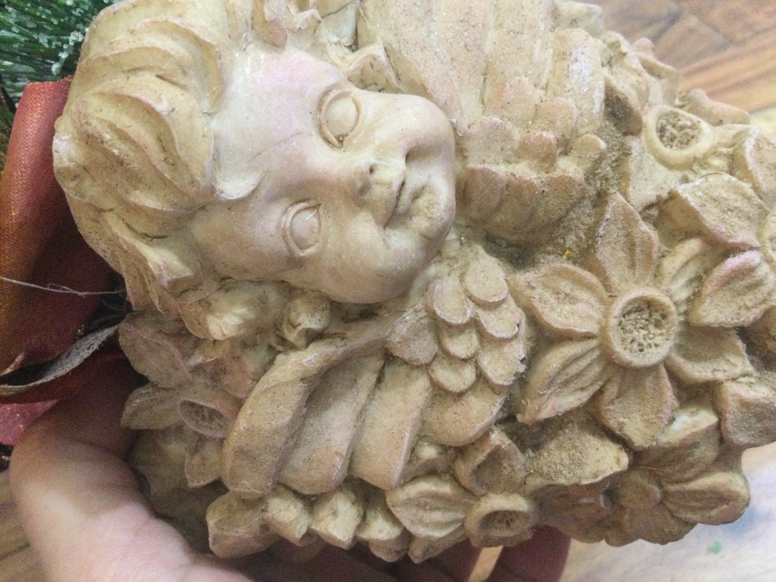 Christmas peony + Hydrangea Florist Arrangement gold dust UNIQUE resin angel POT