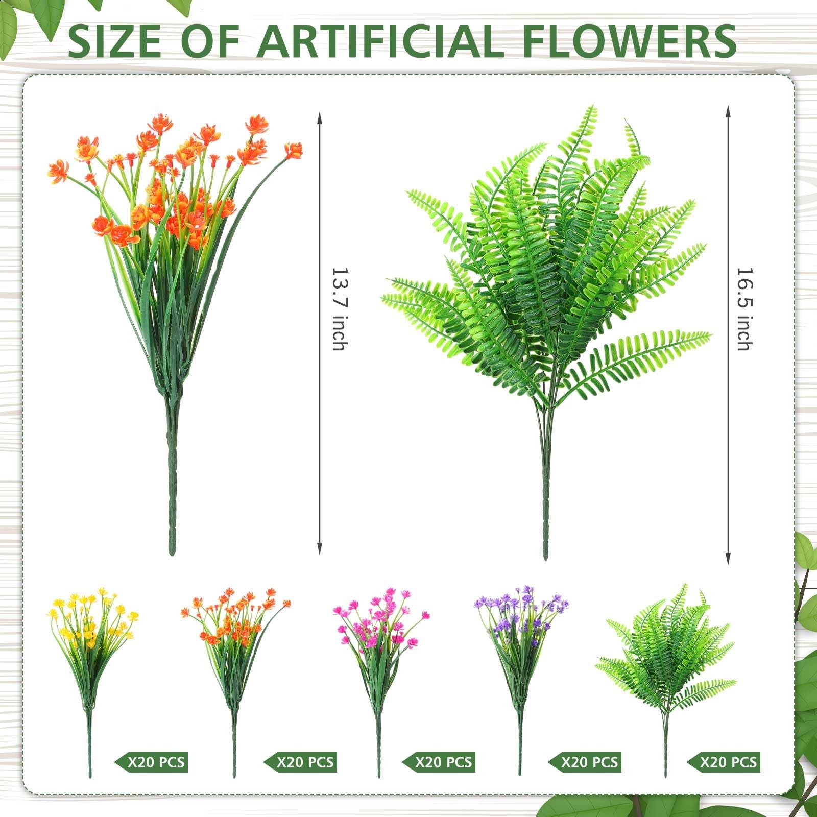 100 Bundles Artificial Flowers Outdoor Spring Fake Plants Bulk UV Resistant F…