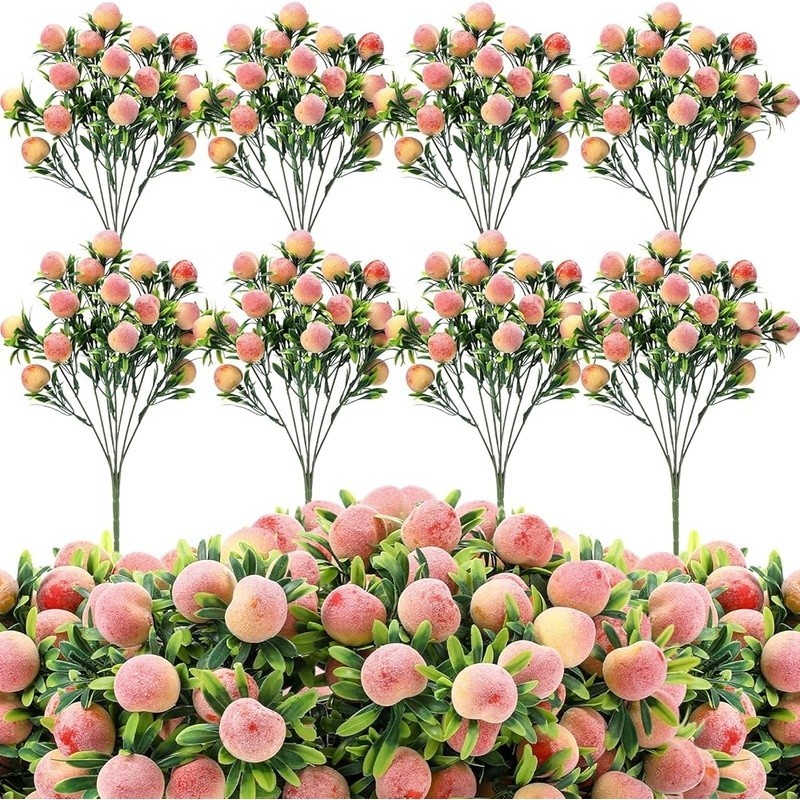 Artificial Peach Branches Set 10pcs Lifelike Fruit Decor Home Wedding Party New
