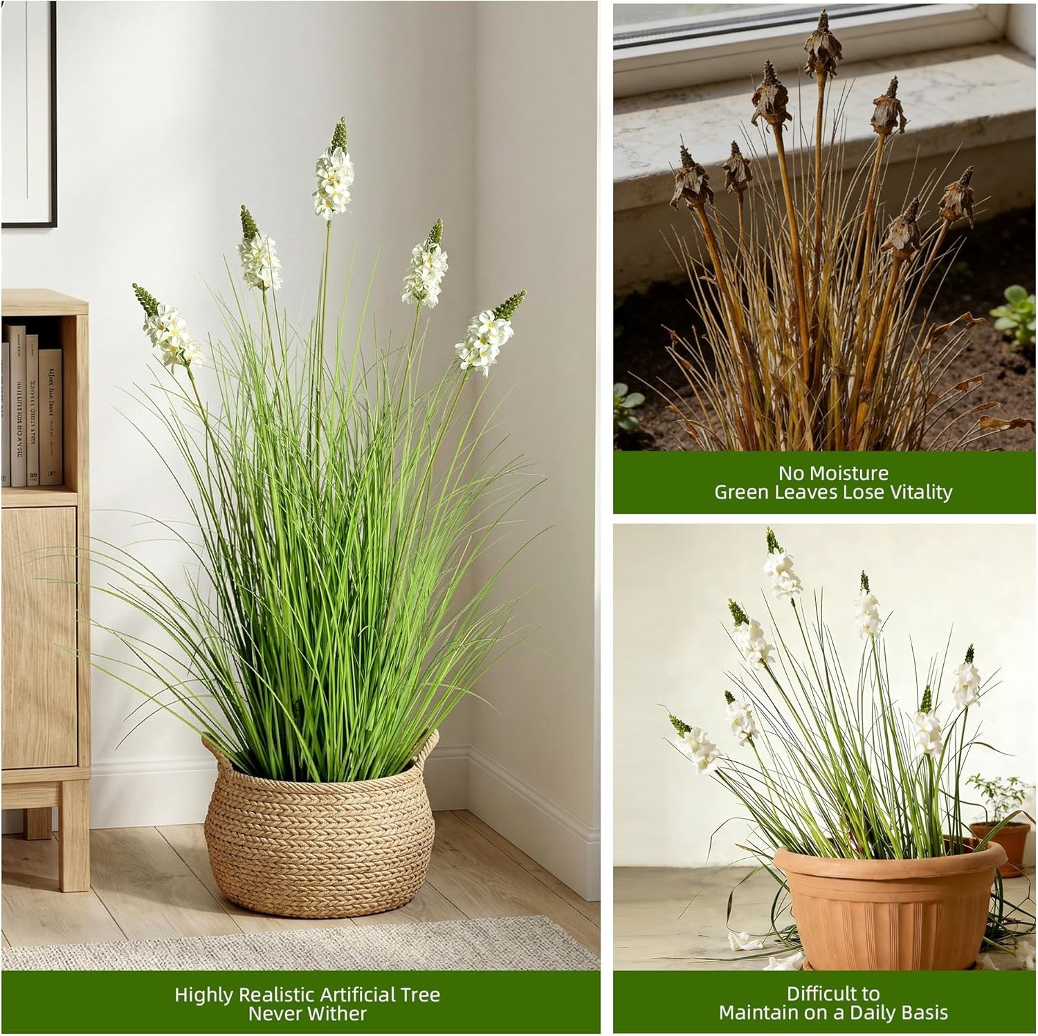 Artificial Plants Indoor Tall Grass Plants with Hyacinth Flower 35.4In Tall