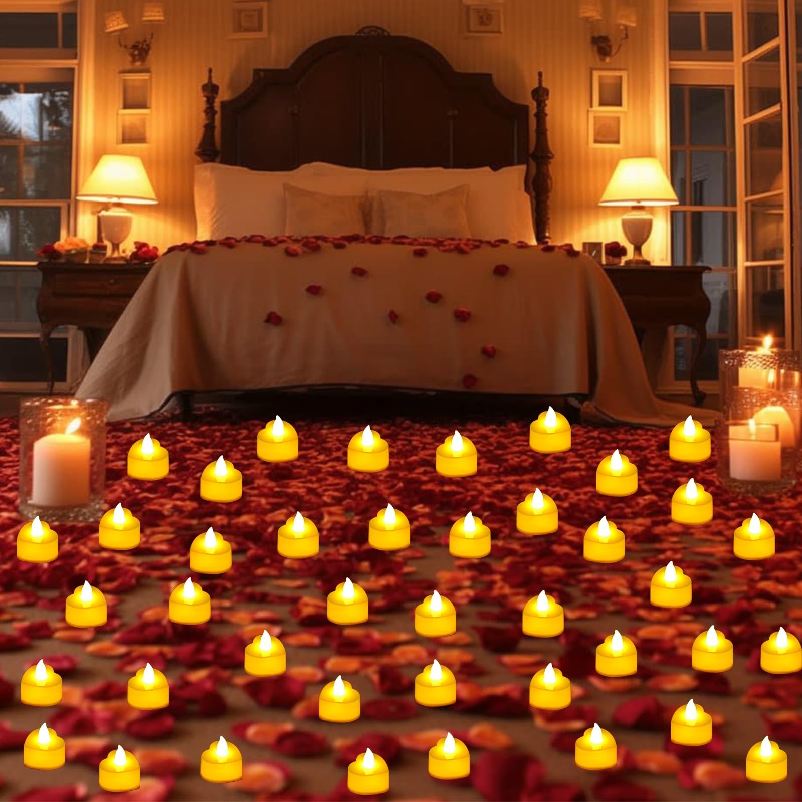 7000 Pieces Artificial Rose Petals with 72 Pieces Romantic Heart Led Tealight…