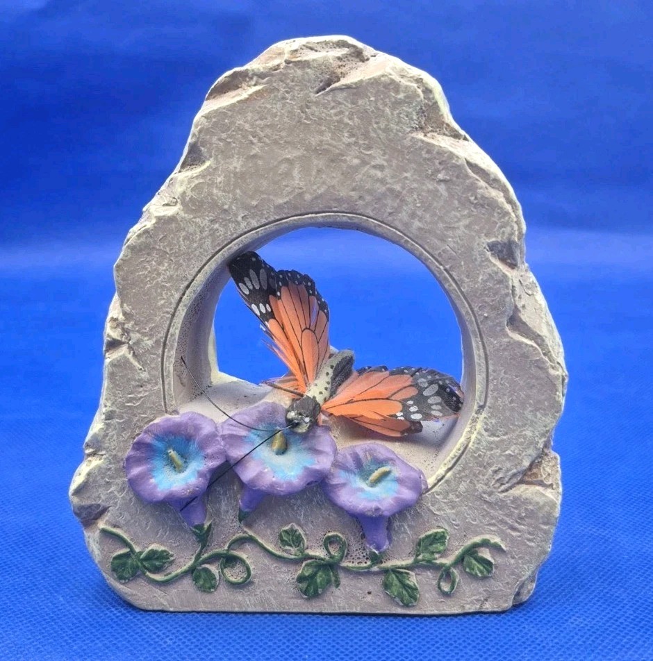 Butterfly Decor Feather Monarch Morning Glories in Faux Stone Arch 5×6″