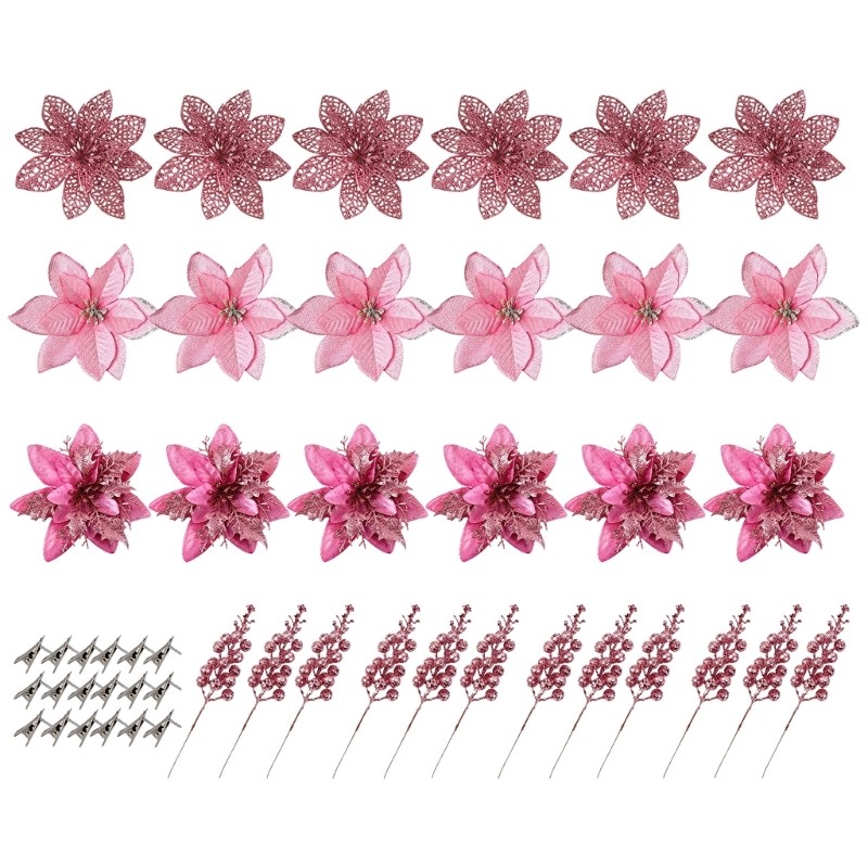 Plastic Fabric Flower with Clip Set for Tree Shelf Entry and Wreath Use Display