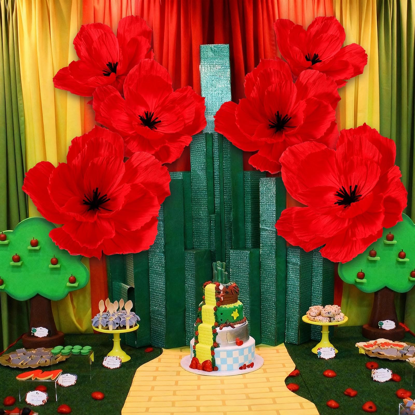 6 Pcs 30” 24” 18” Giant Red Poppy Flowers Wizard Party Decoration Artifici…