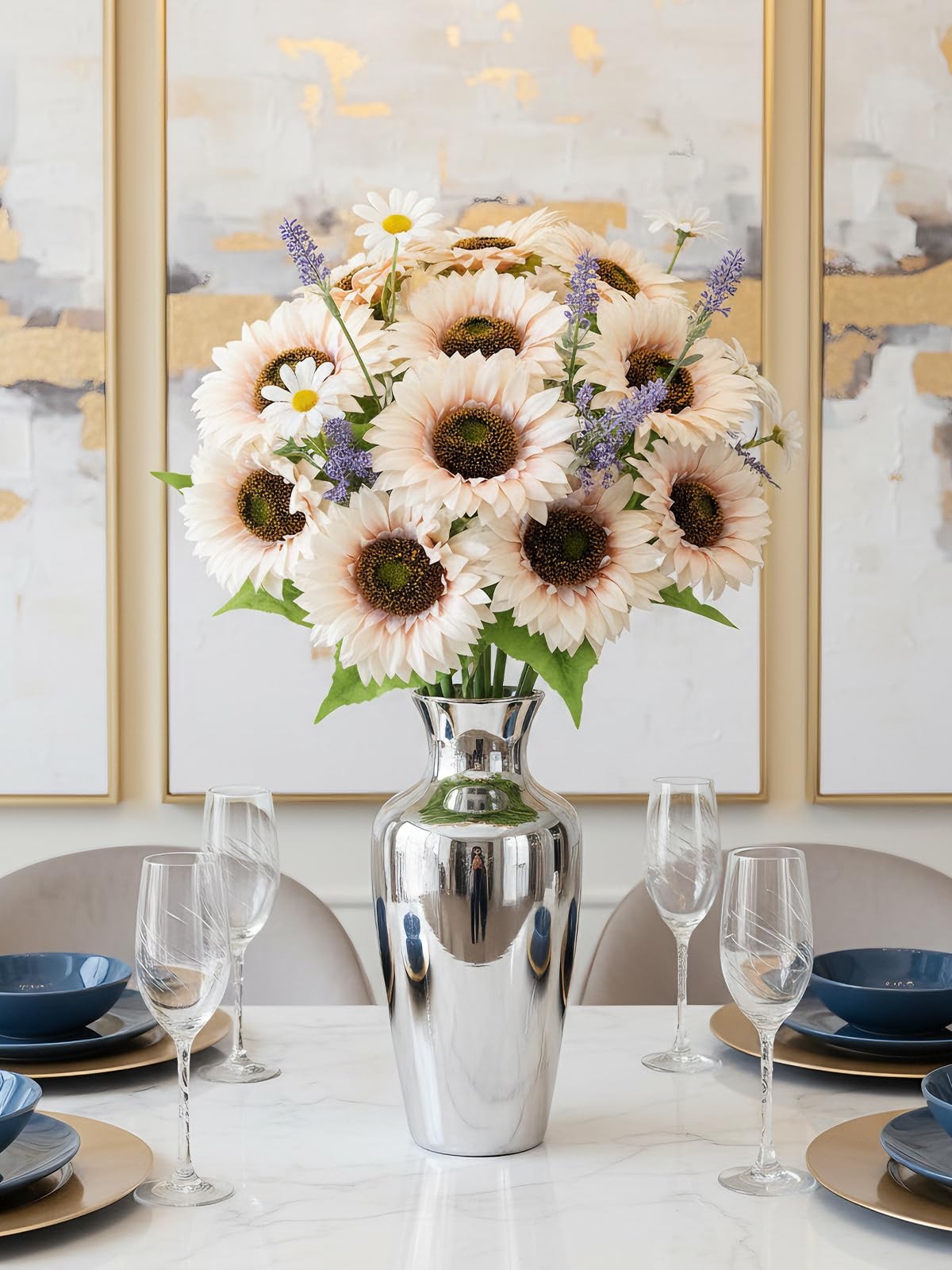 12Pcs 25.6″ Artificial Sunflowers Long Stem Artificial Flowers for Tall Vase …