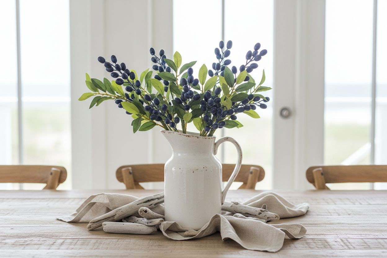 Blueberry Berry Stem 13.5 Inch Artificial Blue Berry Branch Farmhouse Lodge Cabi