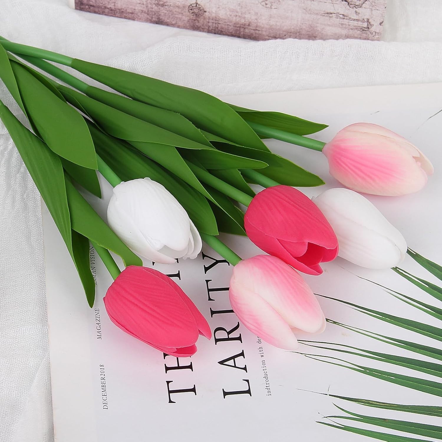 Artificial Tulips Flowers Fake Latex Tulip Stems – 30pcs Real Touch Faux Mult…