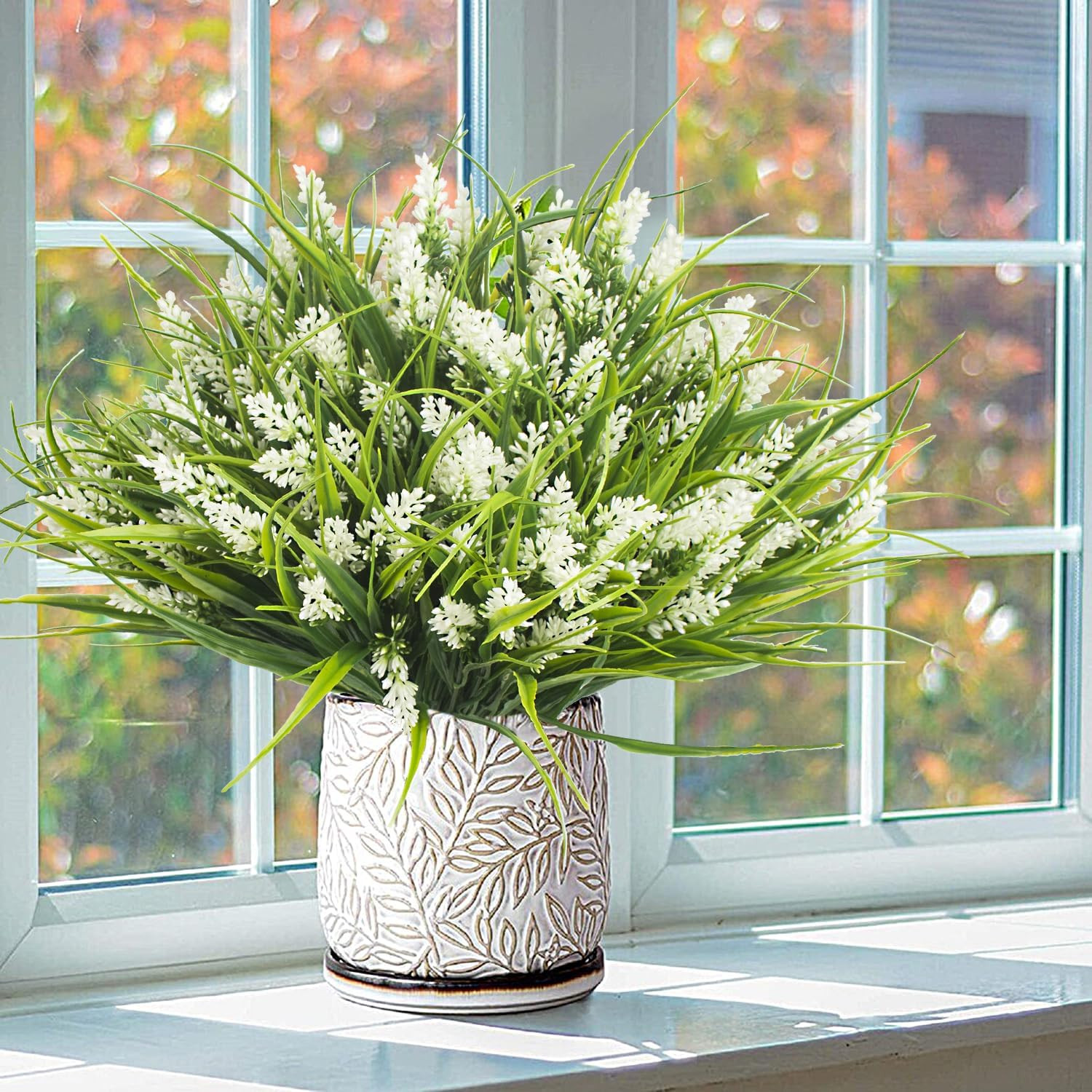 20 Bundles of White Artificial Outdoor Monkey Grass with Flowers