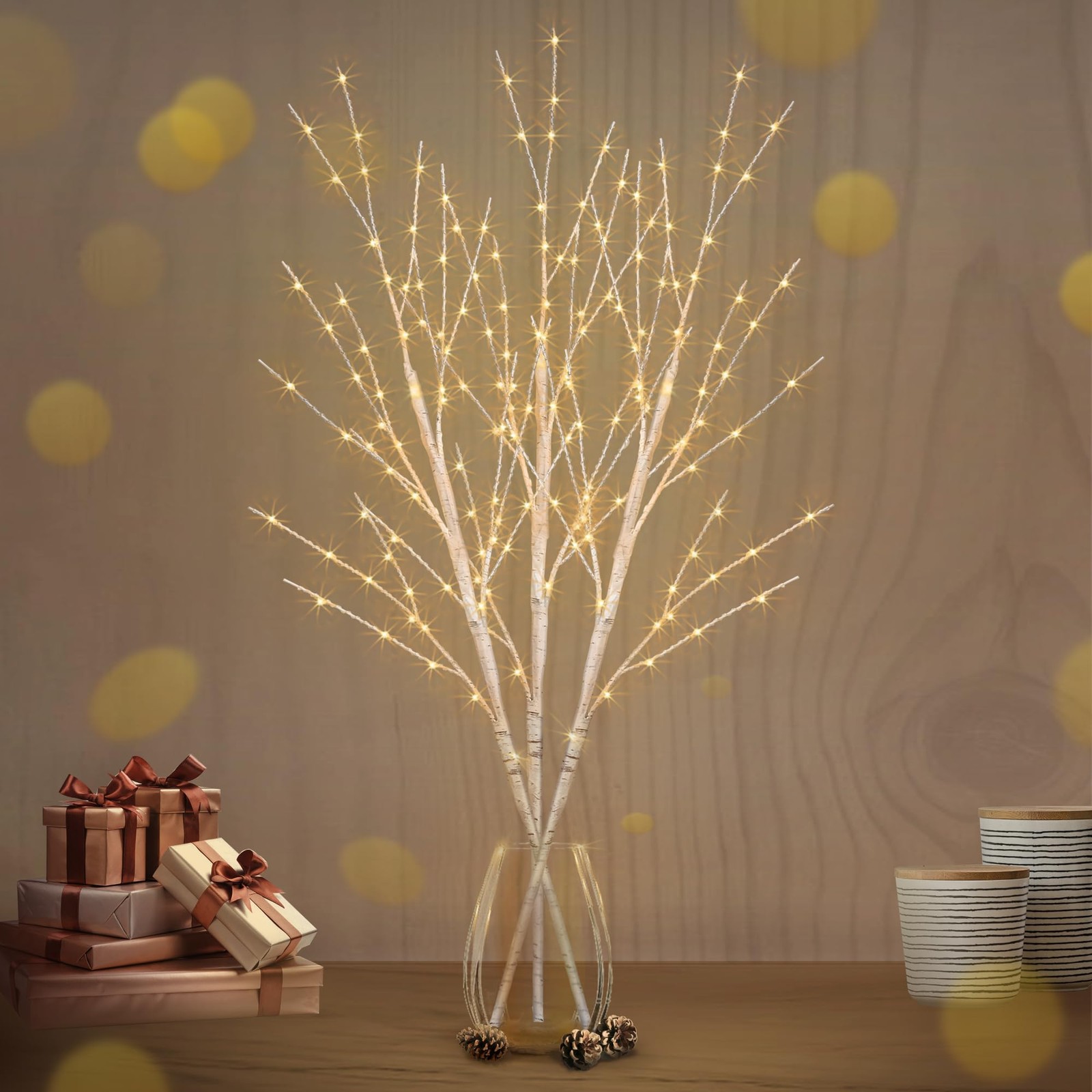 Lighted Birch Christmas Tree White Branches for Vase 33IN 180LED with Timer