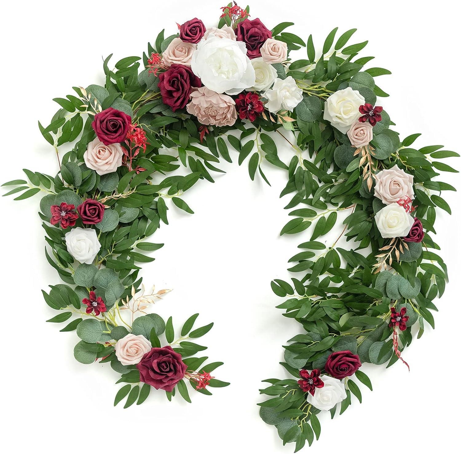 Flower Garland – 6FT Eucalyptus & Rose – Sweetheart Table Decor for Wedding Rece