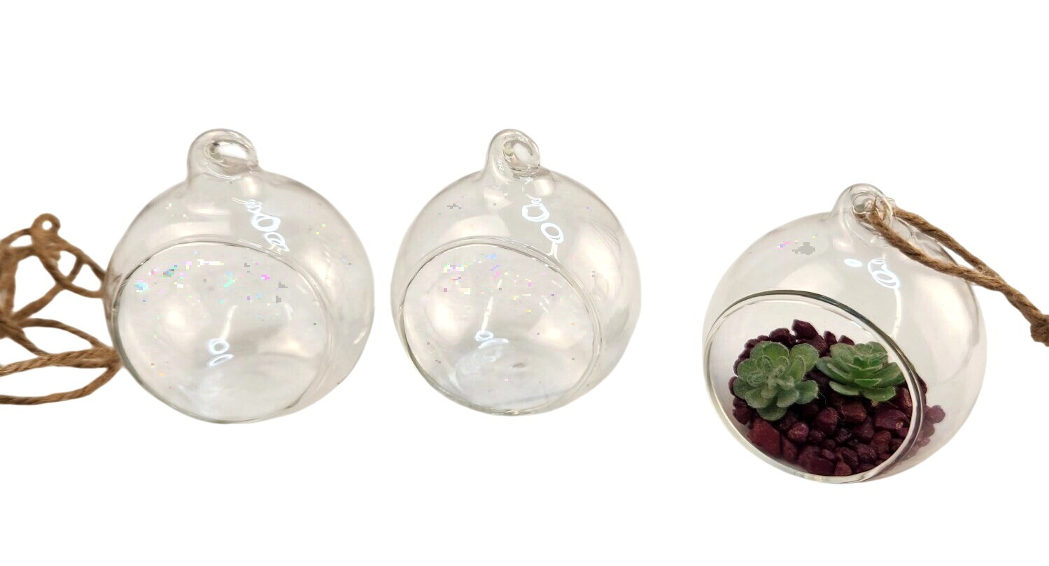 Clear Glass Hanging Ball, Orbs, Ornaments With Jute Twine For Decor Set Of 3