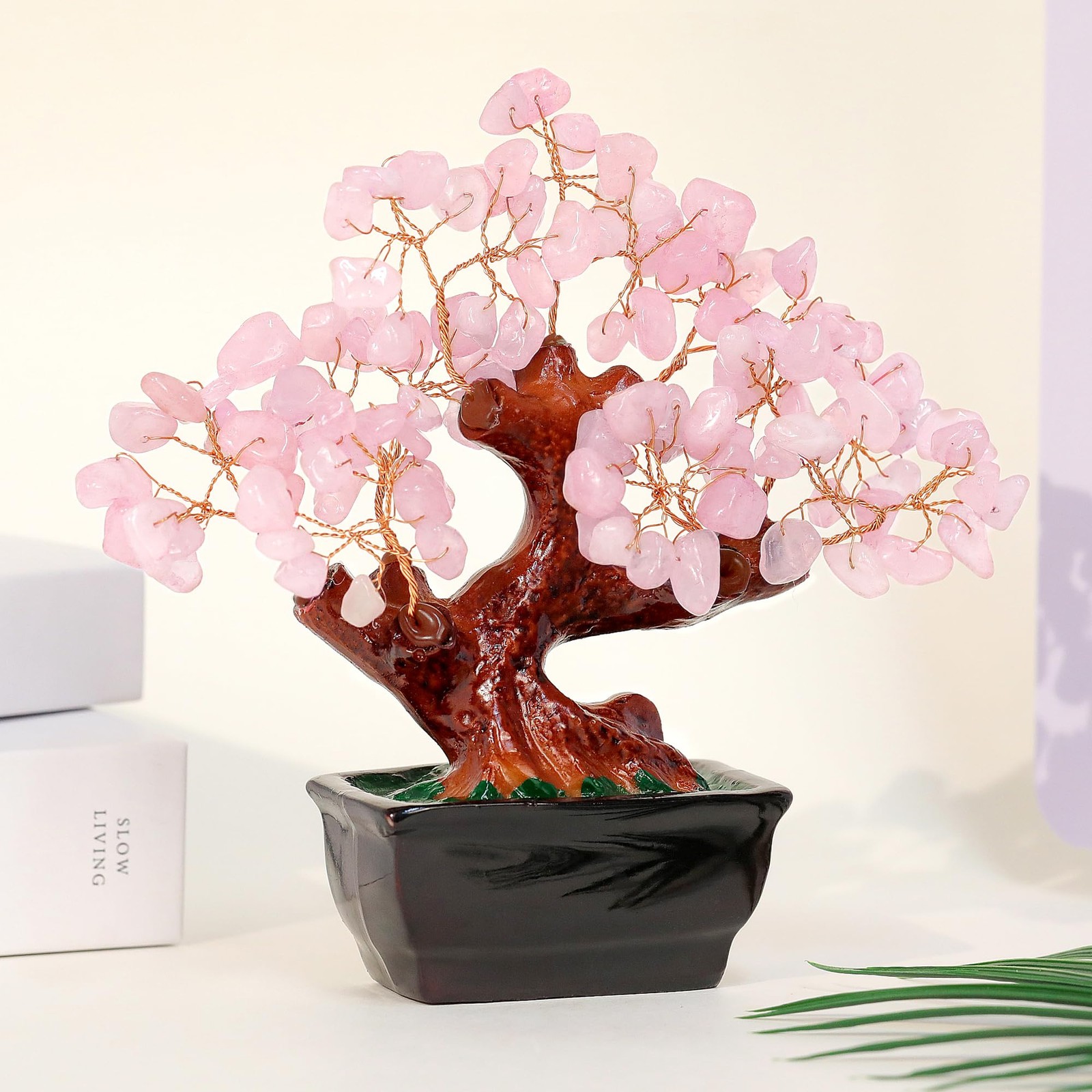 Parma77 Feng Shui Natural Rose Pink Quartz Crystal Money Tree, 7in,