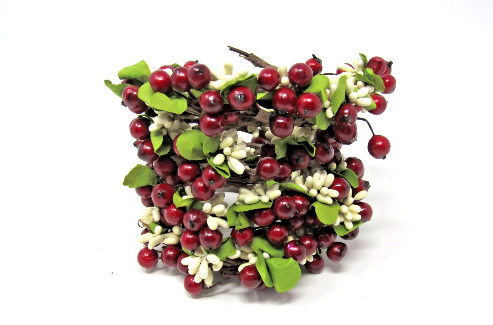 Red Green and White Faux Berries Candle Ring Wreath 2.5″ Opening Lot of 4