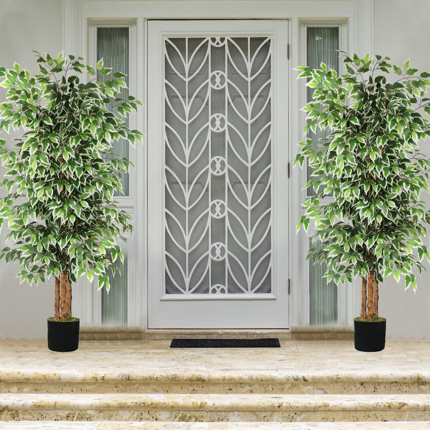 6Ft Tall Faux Ficus Tree with Natural Trunk for Home and Office Decor