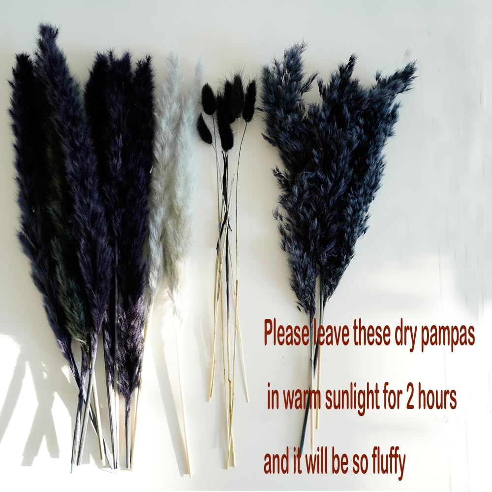 Dried Pampas Grass Bouquet 17″ Black Grey Bohemian Wedding Home Decor DIY