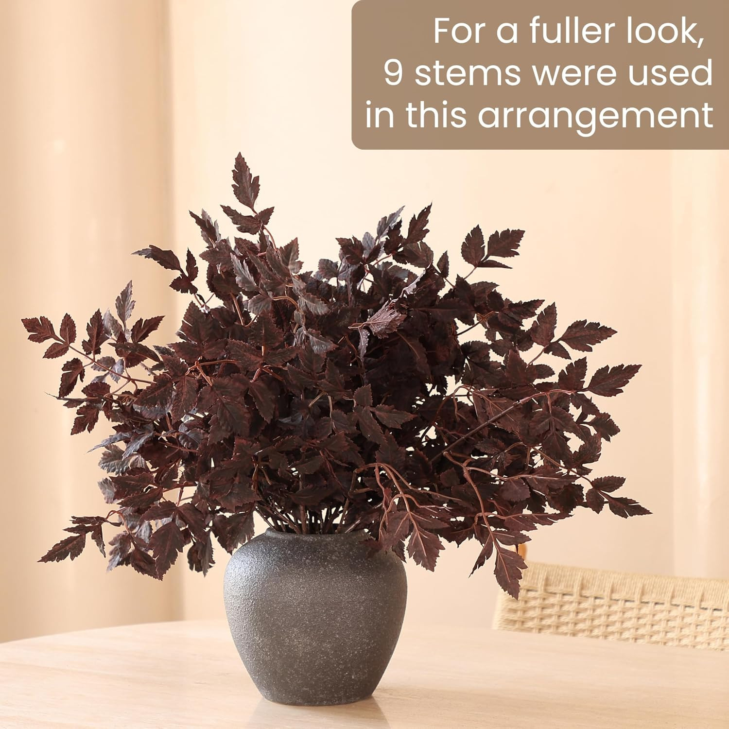 6 Pack Artificial Plum Cimicifuga Leaf Sprays, 24″ Faux Ramosa Branches for Vase