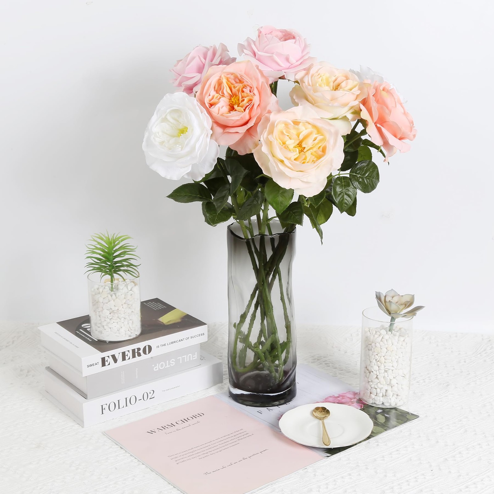 2Pcs Fake Austin Rose Peonies Flowers Real Touch Peach Roses with Stems 25.60…