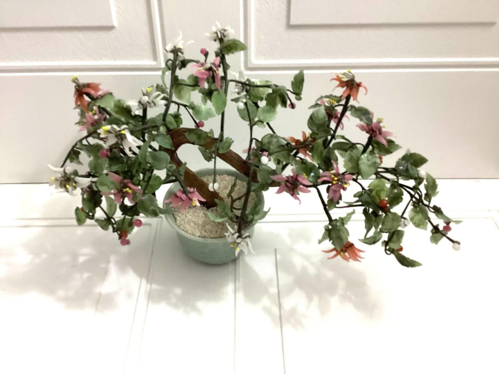 Japanese Vintage Artificial Bonsai Tree And Jade Flowers