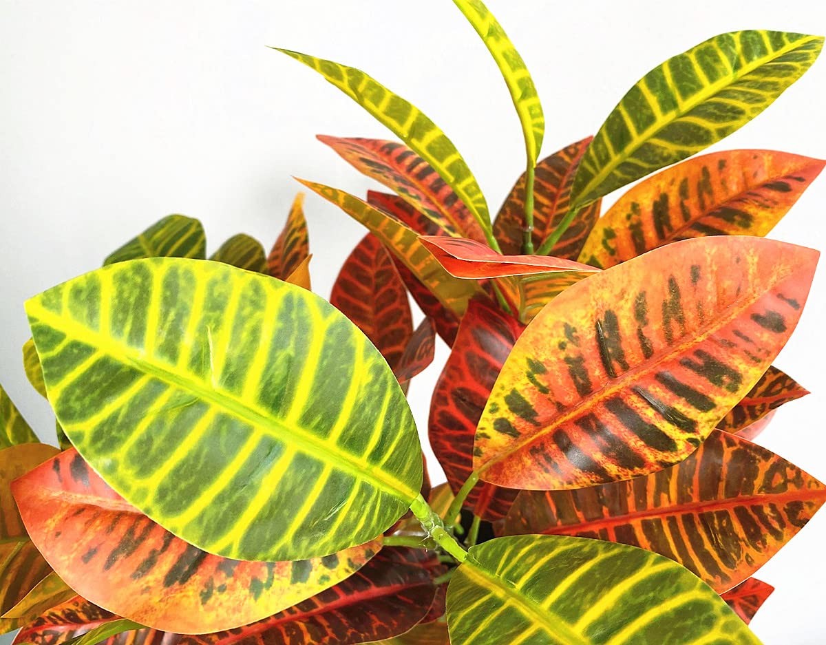 Magrowie Artificial Croton Plant Leaf Branches Lifelike Tropical Houseplant B…