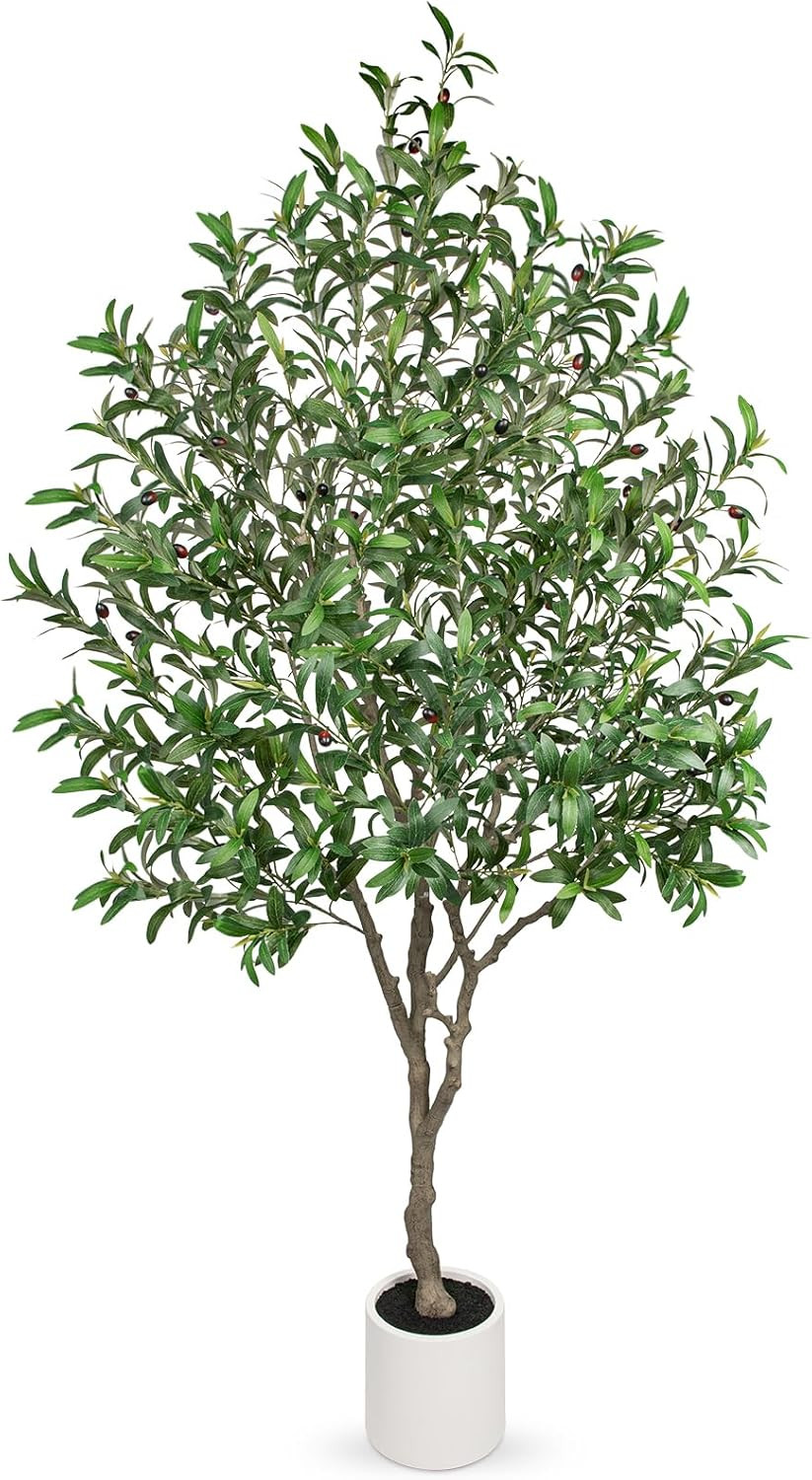 6.7FT Faux Olive Tree in Pot – Lifelike Indoor Decor for Home & Office