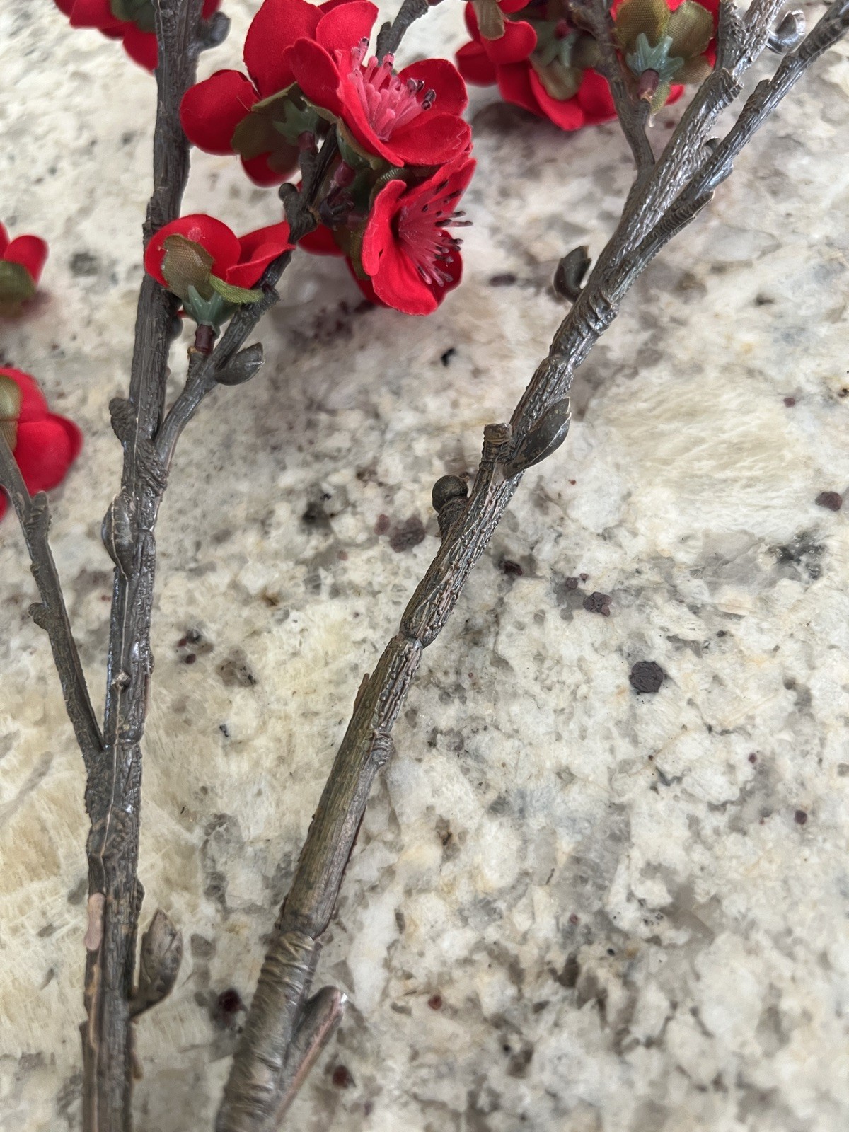 6 Stems Artificial Deep Red Cherry Blossom Branches Faux Flower Velvet-Like