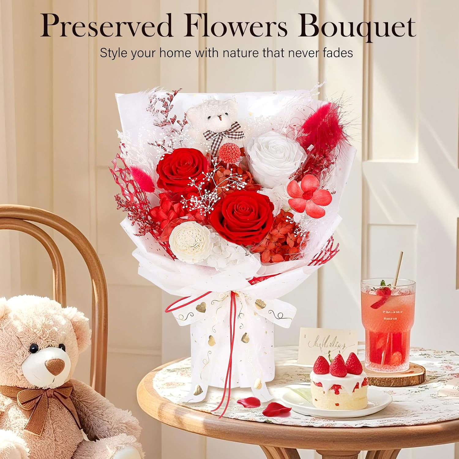 Real Forever Flowers Bouquet, Preserved Flowers Arrangement, Long Lasting