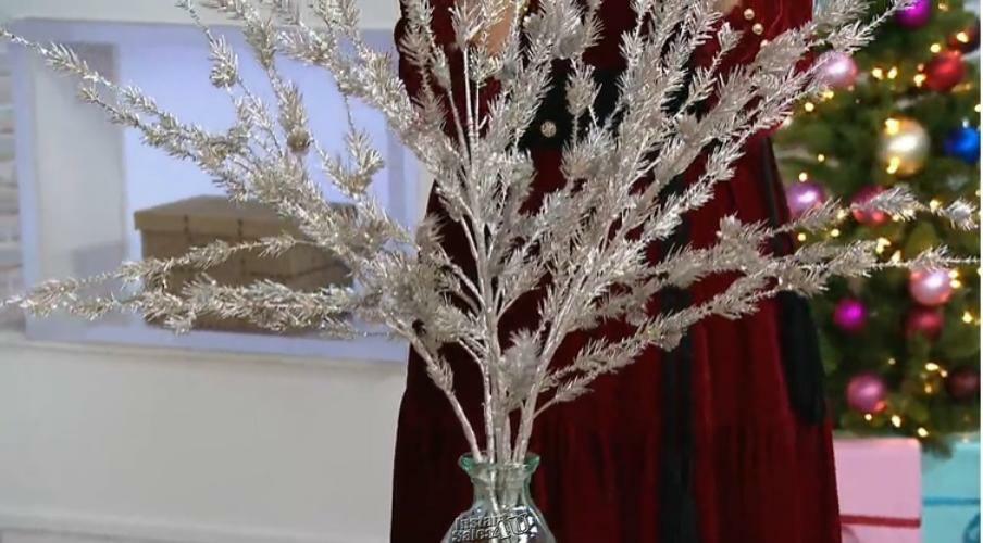 Peony 38″ 6 Champagne Glistening Christmas Winter Pinecone Branches Glass Vase
