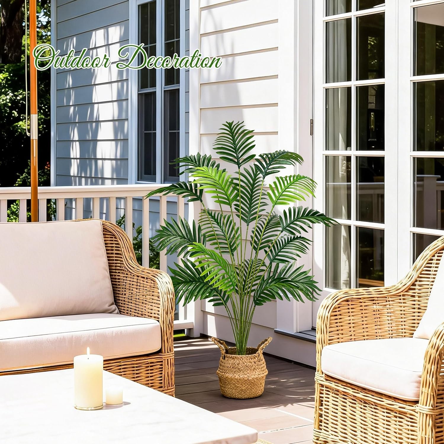 Boho 44” Artificial Palm Tree with Woven Basket for Effortless Elegance
