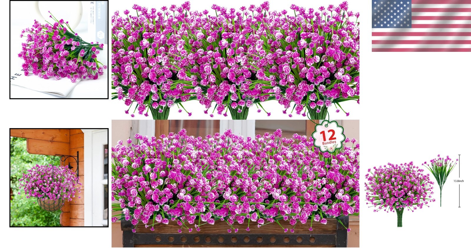 Maintenance-Free 12 Pack of Fuchsia Artificial Flowers for Indoor/Outdoor Decor