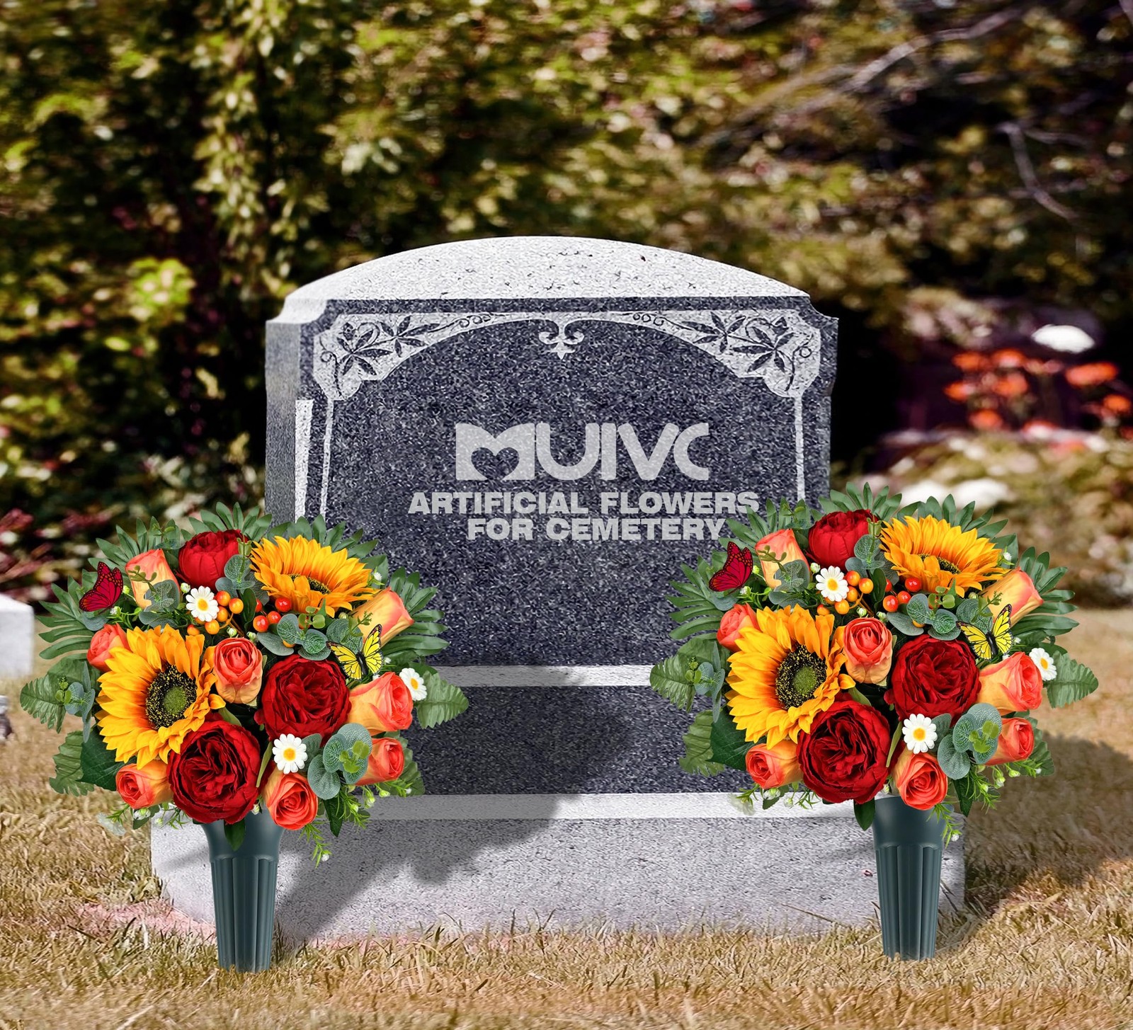 Artificial Cemetery Flowers for Outdoor Grave Decorations，Memorial Flower- Re…