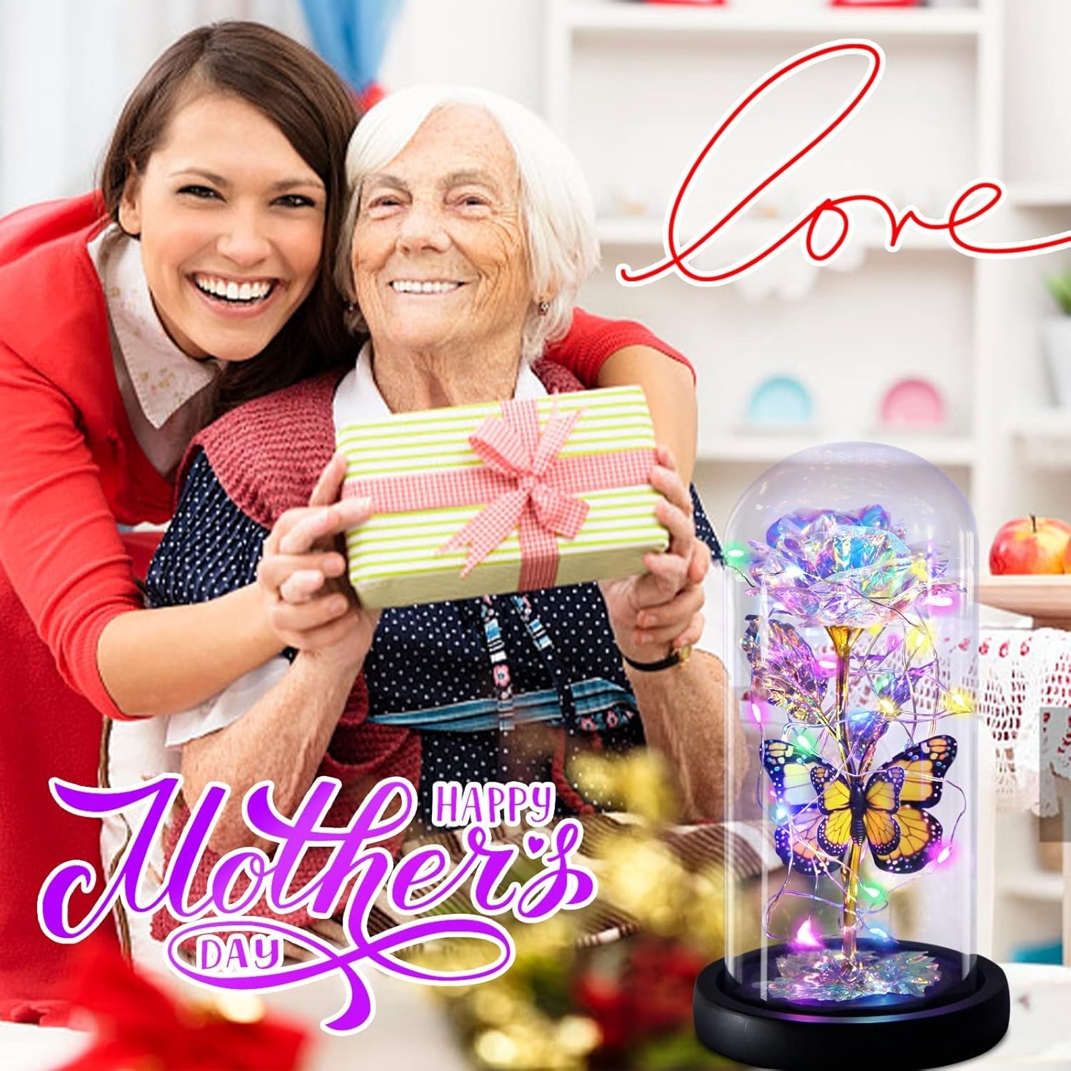 Charming Galaxy Rose with Butterfly – Glass Dome Gift for Special Moments