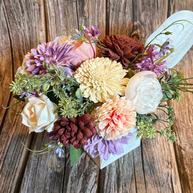 Sola Wood Silk Floral Centerpiece Rustic Wooden Box Arrangement Home Decor Gift