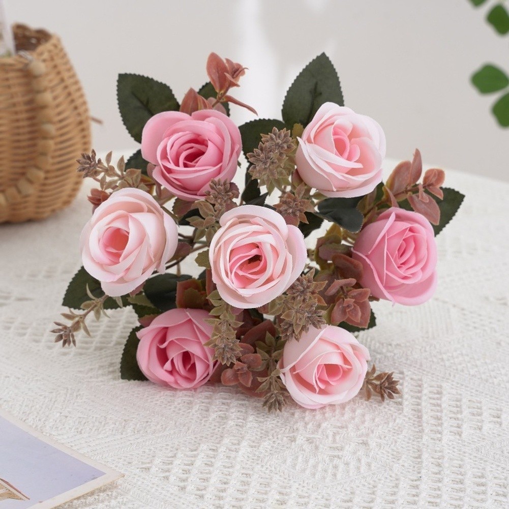 Silk Rose Bouquet Artificial European Style for Bedroom Living Room Decor